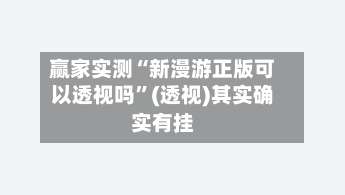 赢家实测“新漫游正版可以透视吗”(透视)其实确实有挂-第1张图片